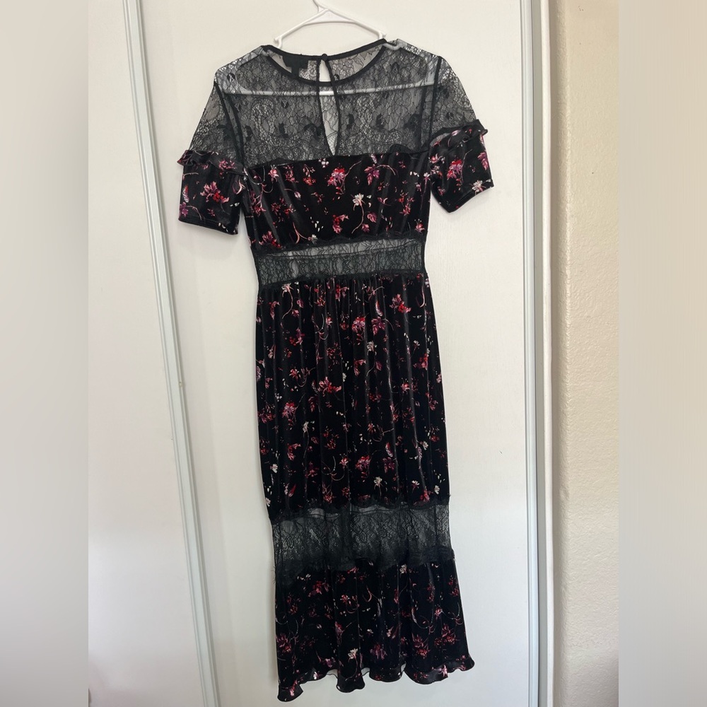 Topshop Velvet & Lace Black Floral Short Sleeve Dress US Size 6 Fairygoth - Picture 6 of 7